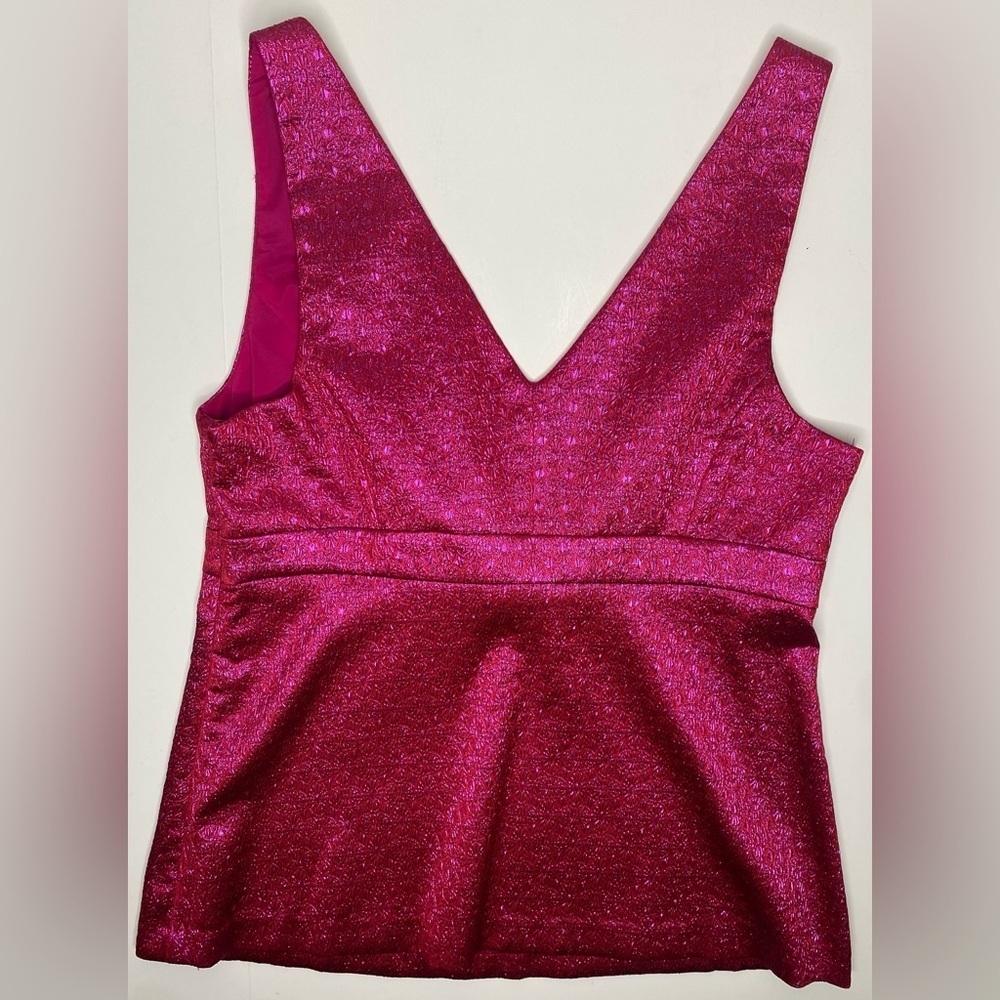 Trina Turk 'Loveliness' Metallic Jacquard Sleeveless Top, Pink Jewel Sz 8 - Picture 4 of 10